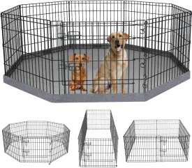 PETIME Foldable Metal Dog Exercise Pen/Pet Puppy Playpen Kennels Yard Fence Indoor/Outdoor 8 Panel 24" W x 24" H with Bottom Pad (with Bottom pad, 8 Panels 24" H)
