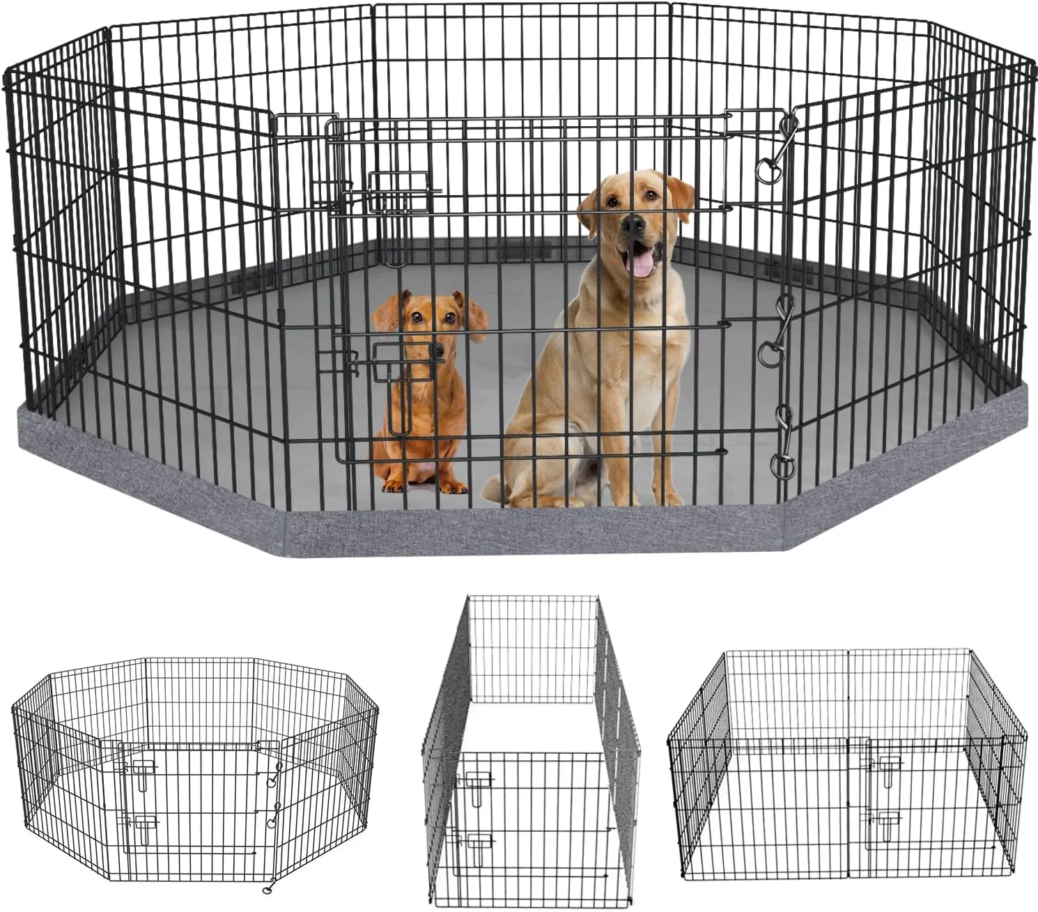 PETIME Foldable Metal Dog Exercise Pen/Pet Puppy Playpen Kennels Yard Fence Indoor/Outdoor 8 Panel 24" W x 24" H with Bottom Pad (with Bottom pad, 8 Panels 24" H)
