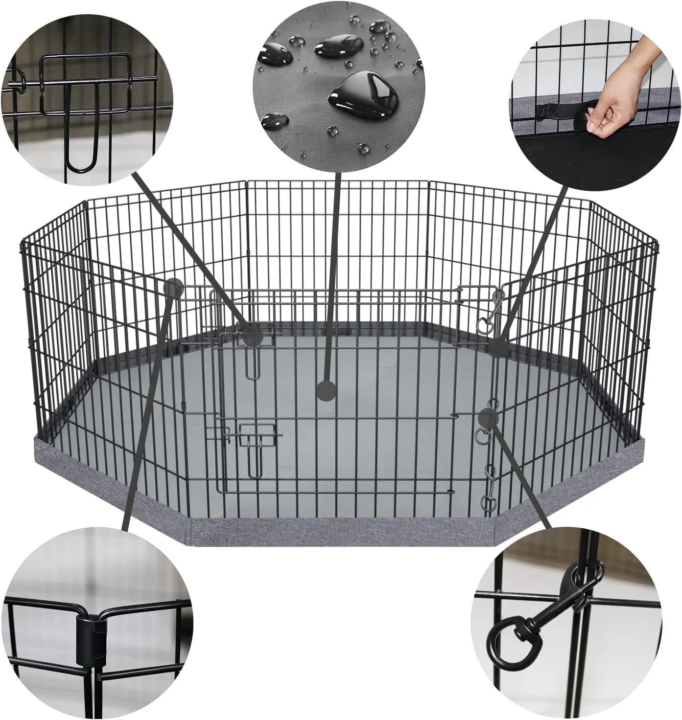 PETIME Foldable Metal Dog Exercise Pen/Pet Puppy Playpen Kennels Yard Fence Indoor/Outdoor 8 Panel 24" W x 24" H with Bottom Pad (with Bottom pad, 8 Panels 24" H)