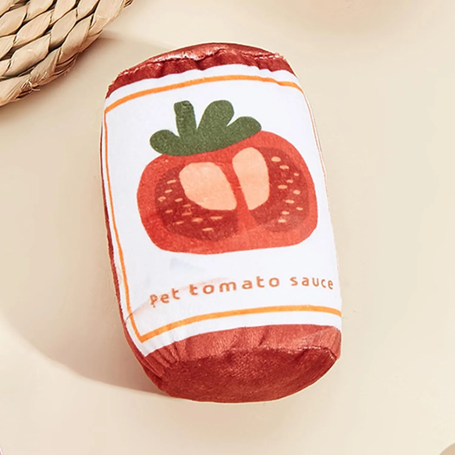 Plush Cat Chew Toys Cylindrical Shape with Crinkle Paper Durable Non Toxic Fetch Catnip Toys (Multicolor, Tomato)