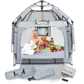 Pop Up Playpen - Portable for Babies With Canopy - Baby Beach Tent, Indoor Outdoor, Pack & Play, Built-in Tablet Holder, Foldable