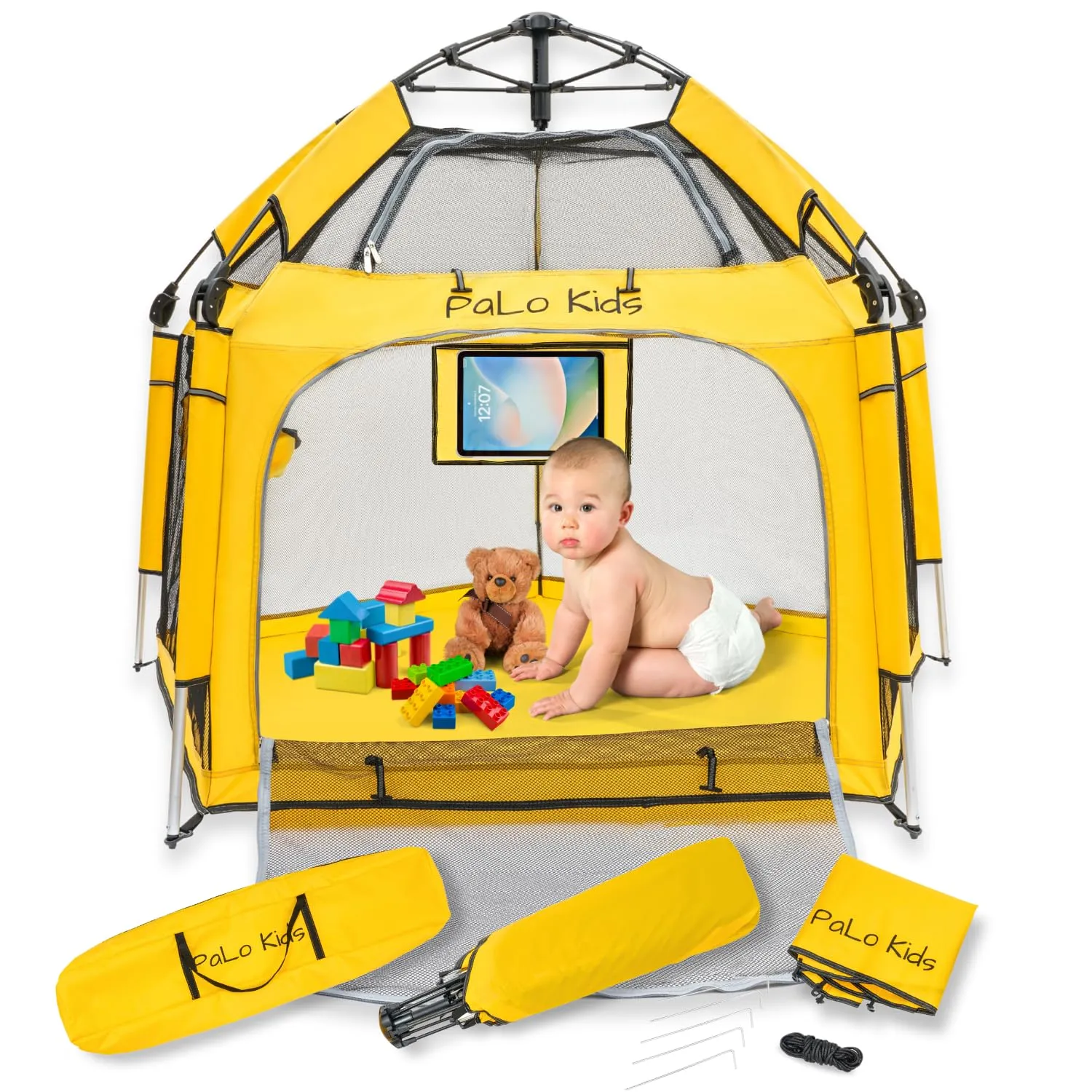 Pop Up Playpen - Portable Playpen for Babies - Pop and Go Playpen with Canopy  Baby Beach Tent - Indoor Outdoor Baby Playpen, Pop Up Pack & Play Tent, Built in Tablet Holder, Foldable