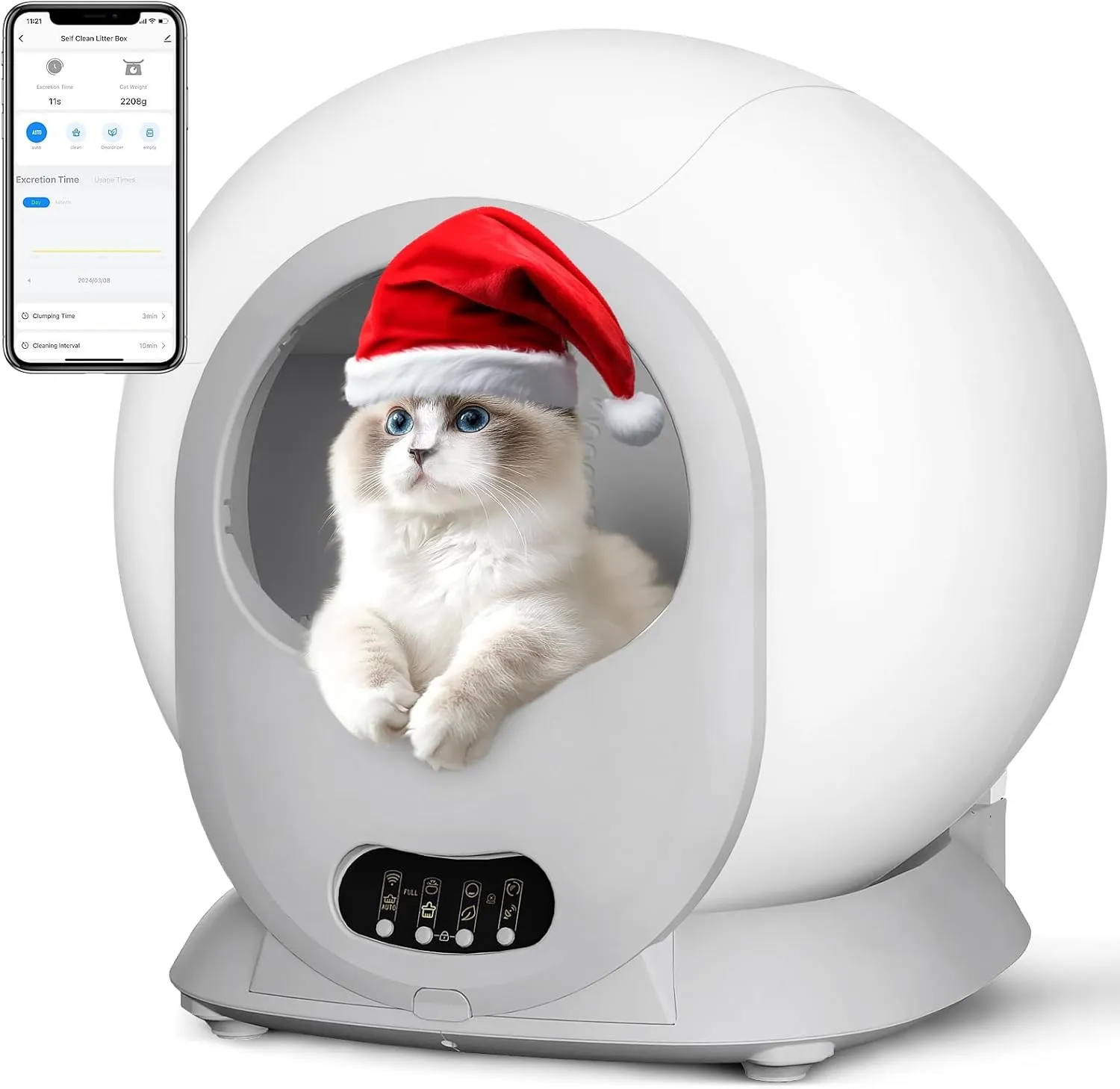 Povee Self Cleaning Litter Box, Scoop Less Automatic Cat Litter Tray, Anti Pinch Kitty Catr Box with Odor Removal and APP Control for Multiple Cats, Extra Large
