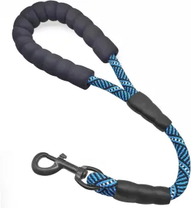 Short Dog Leash- 18 Inch Rope Traffic Lead with Padded Handle- 1/2 Strong Nylon Tab for Medium Large Dogs Training Walking (Blue-1.5 ft)