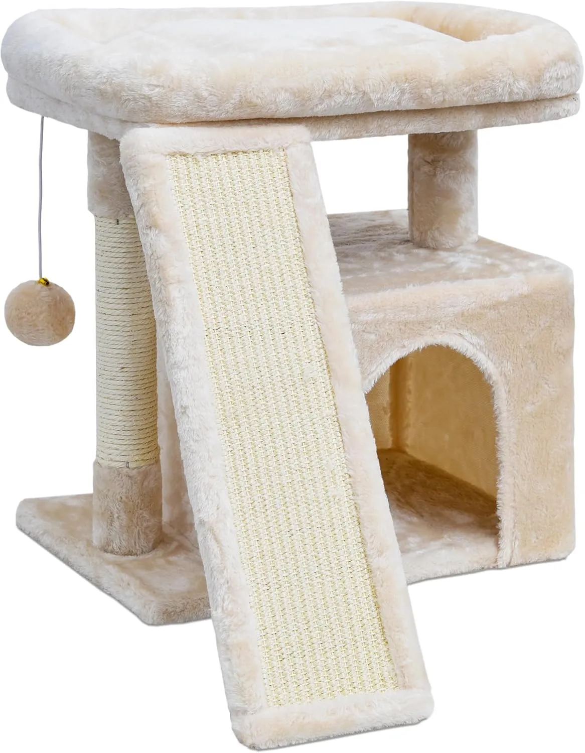 Small Cat Tree for Indoor CatsCat Tower with Cat Scratching Post and BoardCat House with Cat Perch for Kitten & Adult Cats, Cat Condo,Stable Cat Stand(Beige)