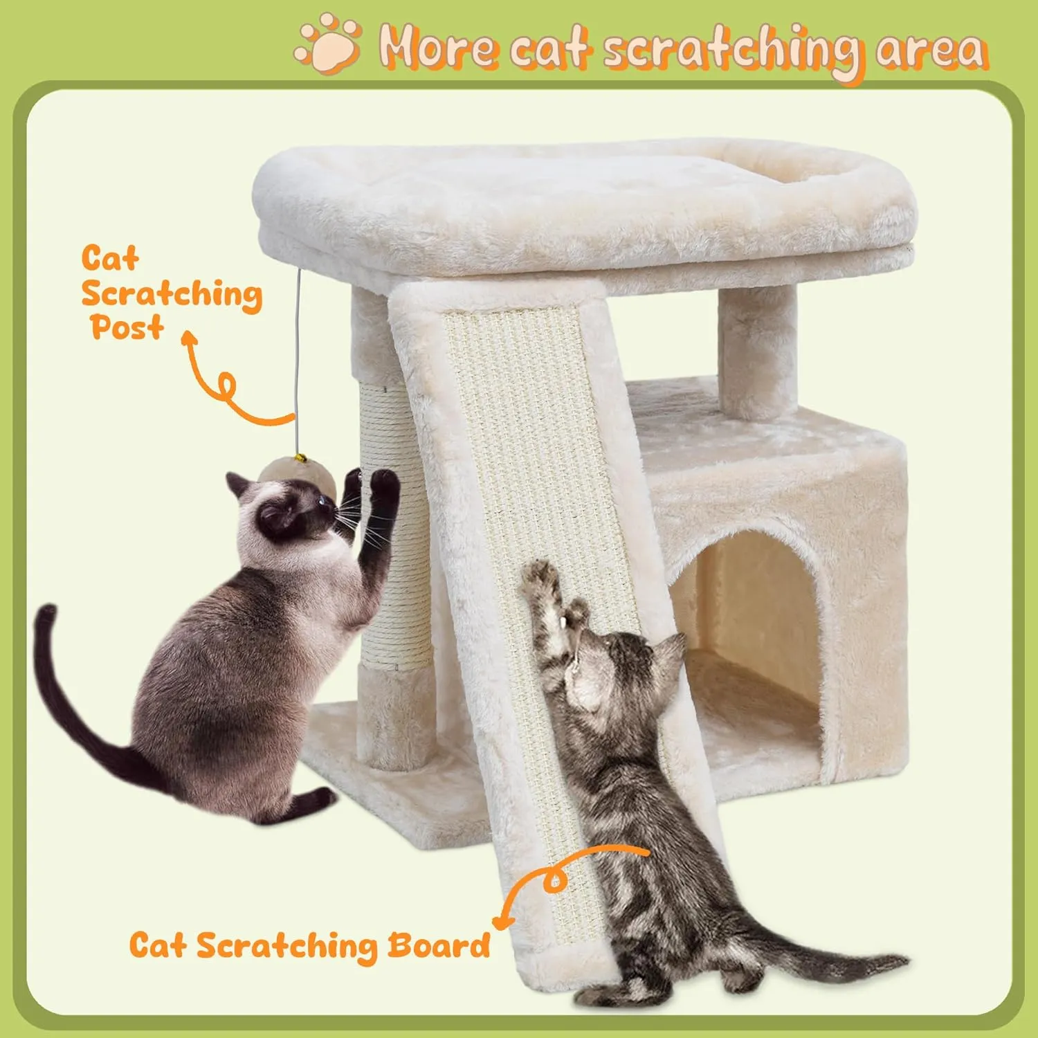 Small Cat Tree for Indoor CatsCat Tower with Cat Scratching Post and BoardCat House with Cat Perch for Kitten & Adult Cats, Cat Condo,Stable Cat Stand(Beige)