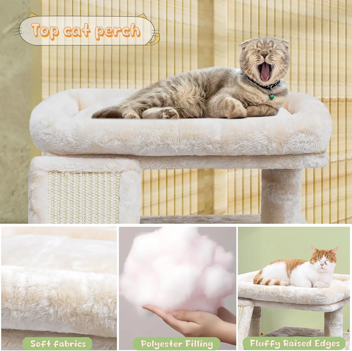 Small Cat Tree for Indoor CatsCat Tower with Cat Scratching Post and BoardCat House with Cat Perch for Kitten & Adult Cats, Cat Condo,Stable Cat Stand(Beige)