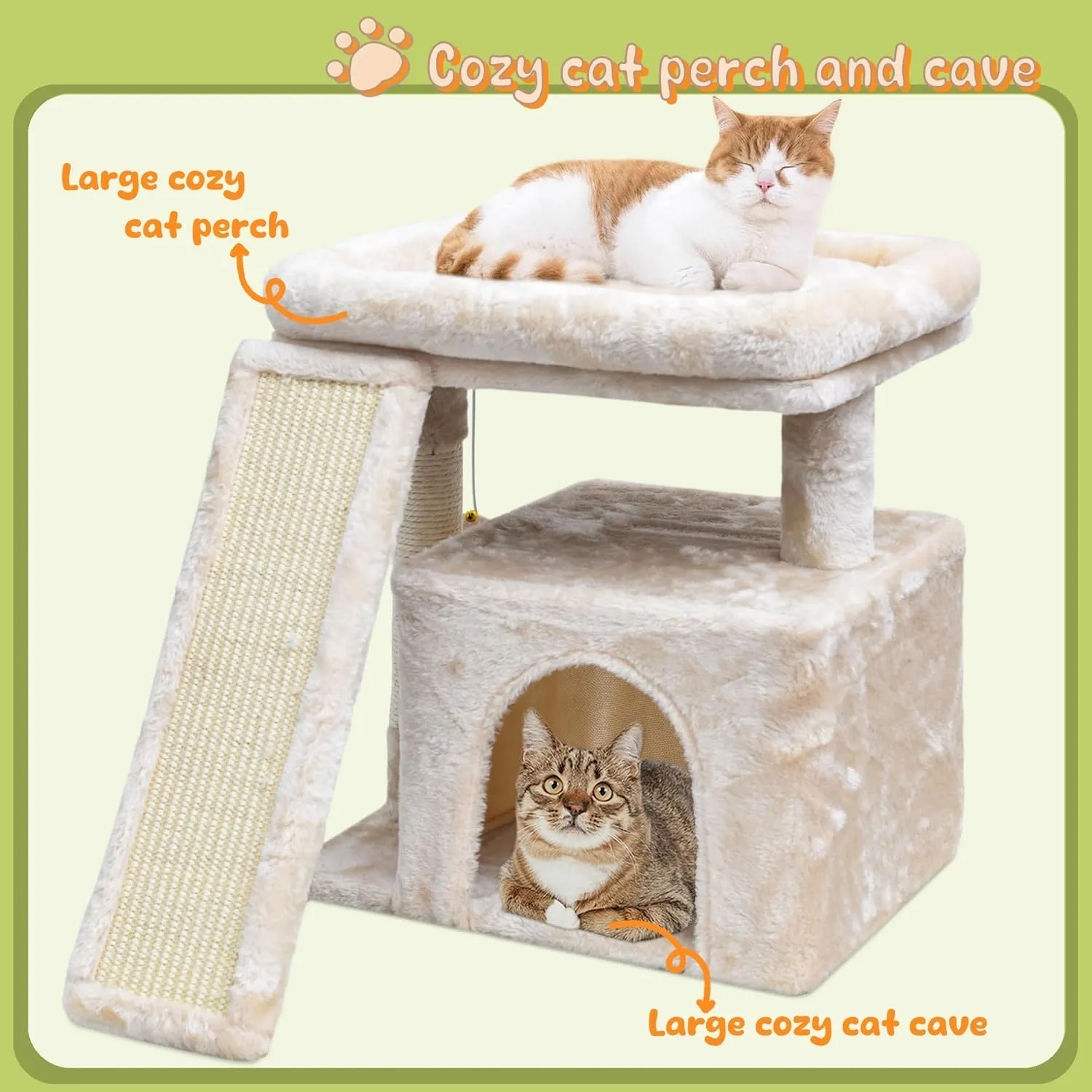 Small Cat Tree for Indoor CatsCat Tower with Cat Scratching Post and BoardCat House with Cat Perch for Kitten & Adult Cats, Cat Condo,Stable Cat Stand(Beige)