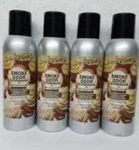 Smoke Odor Exterminator 198 gm/ 7 oz Large Spray Creamy Vanilla Set of Four Cans.