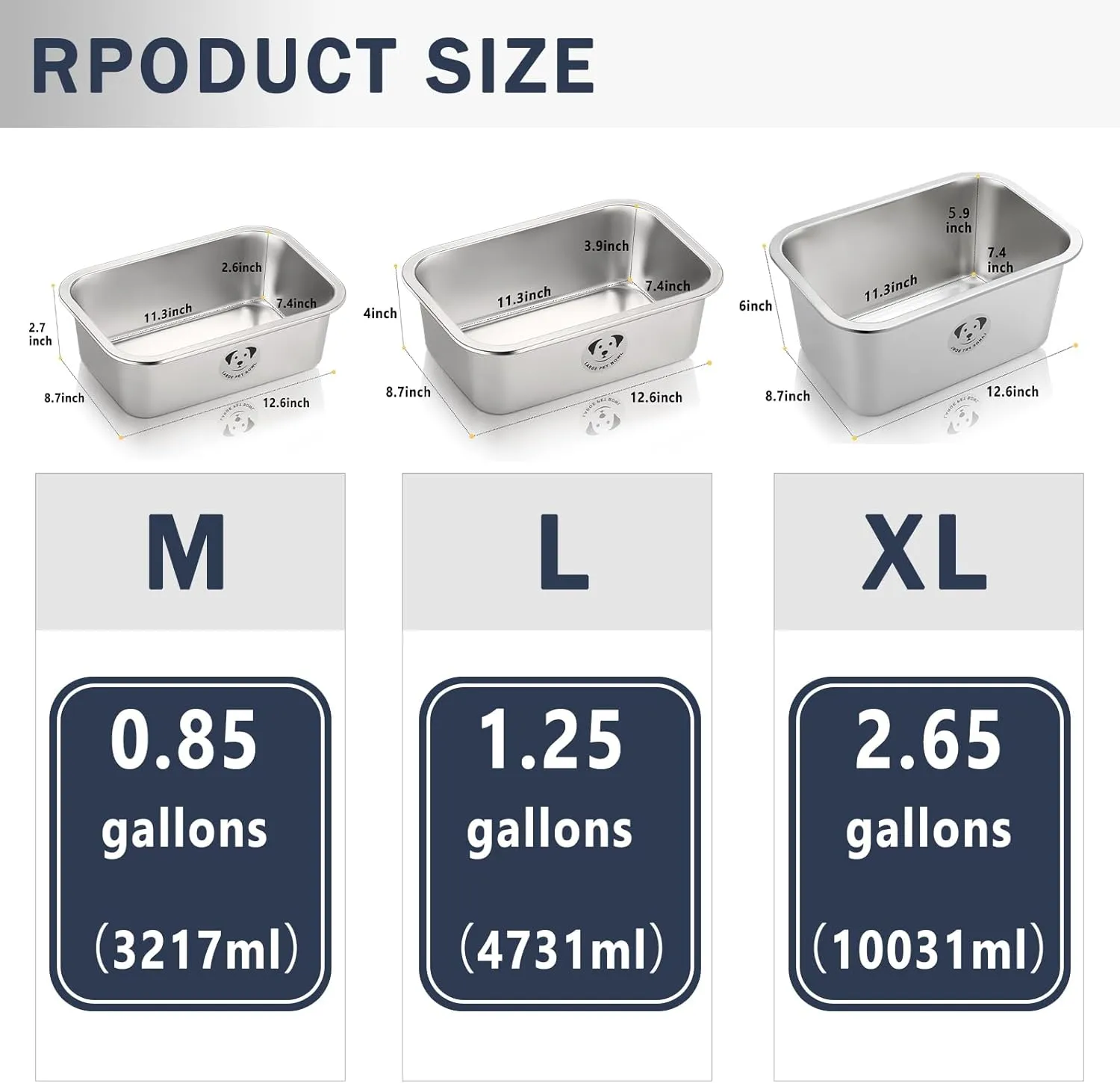 Stainless Steel Dog Bowls for Large Dogs, 0.85 Gallons High Capacity Metal Dog Food Bowls, Extra Large Dog BowlExtra Large Water Bowl for Dogs