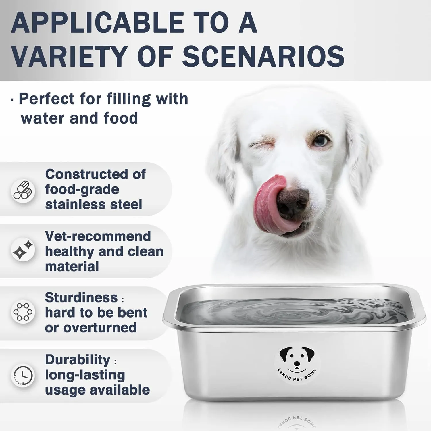 Stainless Steel Dog Bowls for Large Dogs, 0.85 Gallons High Capacity Metal Dog Food Bowls, Extra Large Dog BowlExtra Large Water Bowl for Dogs