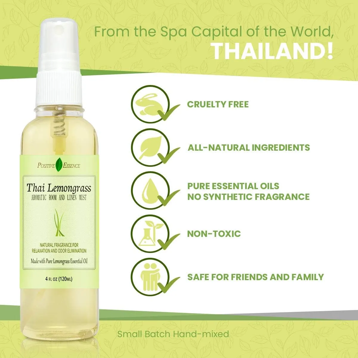 Thai Lemongrass Linen and Room Spray, Natural Air Freshener Made with Pure Lemongrass Essential Oil, Bathroom Air Freshener or Calming Pillow Spray