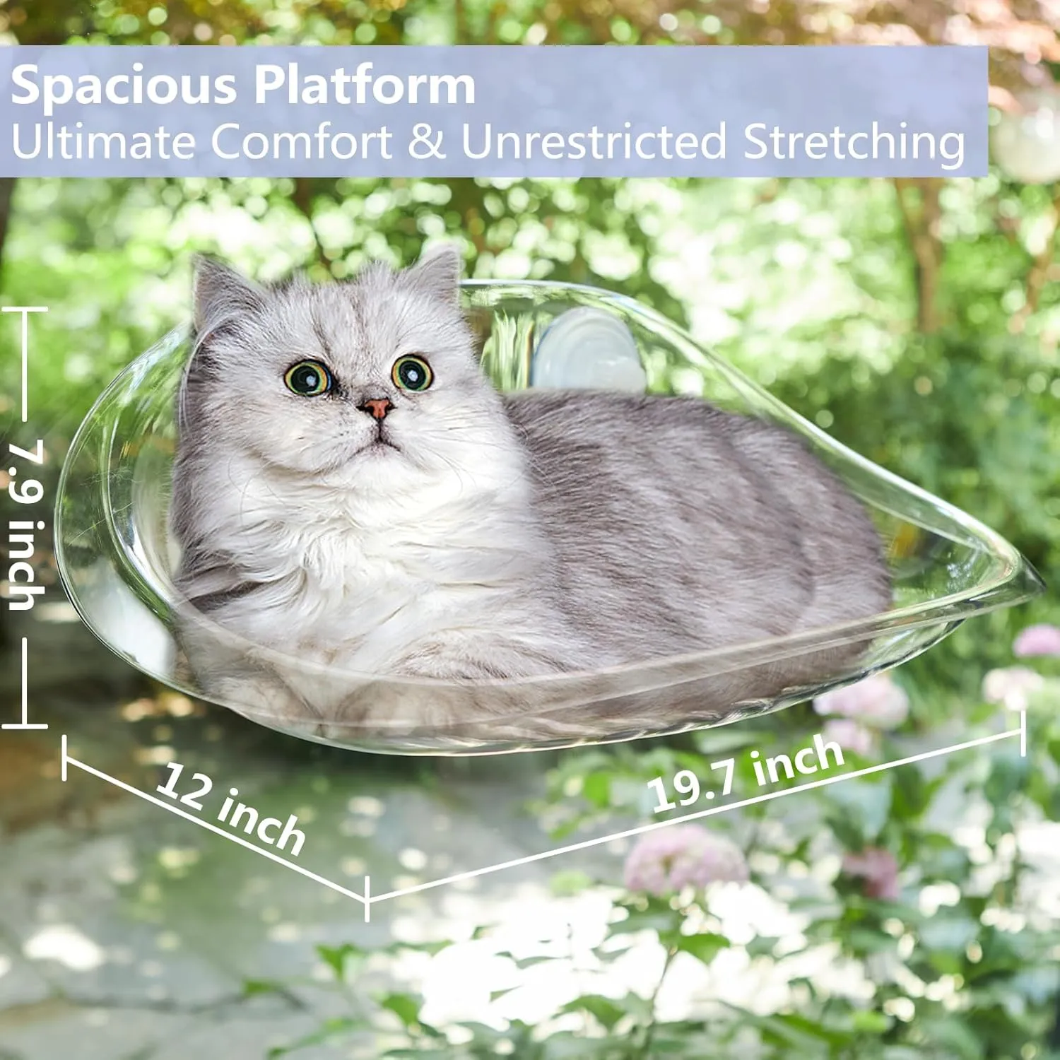 Transparent Cordless Cat Window Perch with Super Strong Suction Cups - Heavy-Duty Cloud Bed for Large & Heavy Cats, Spacious Indoor Hammock -Greenx2