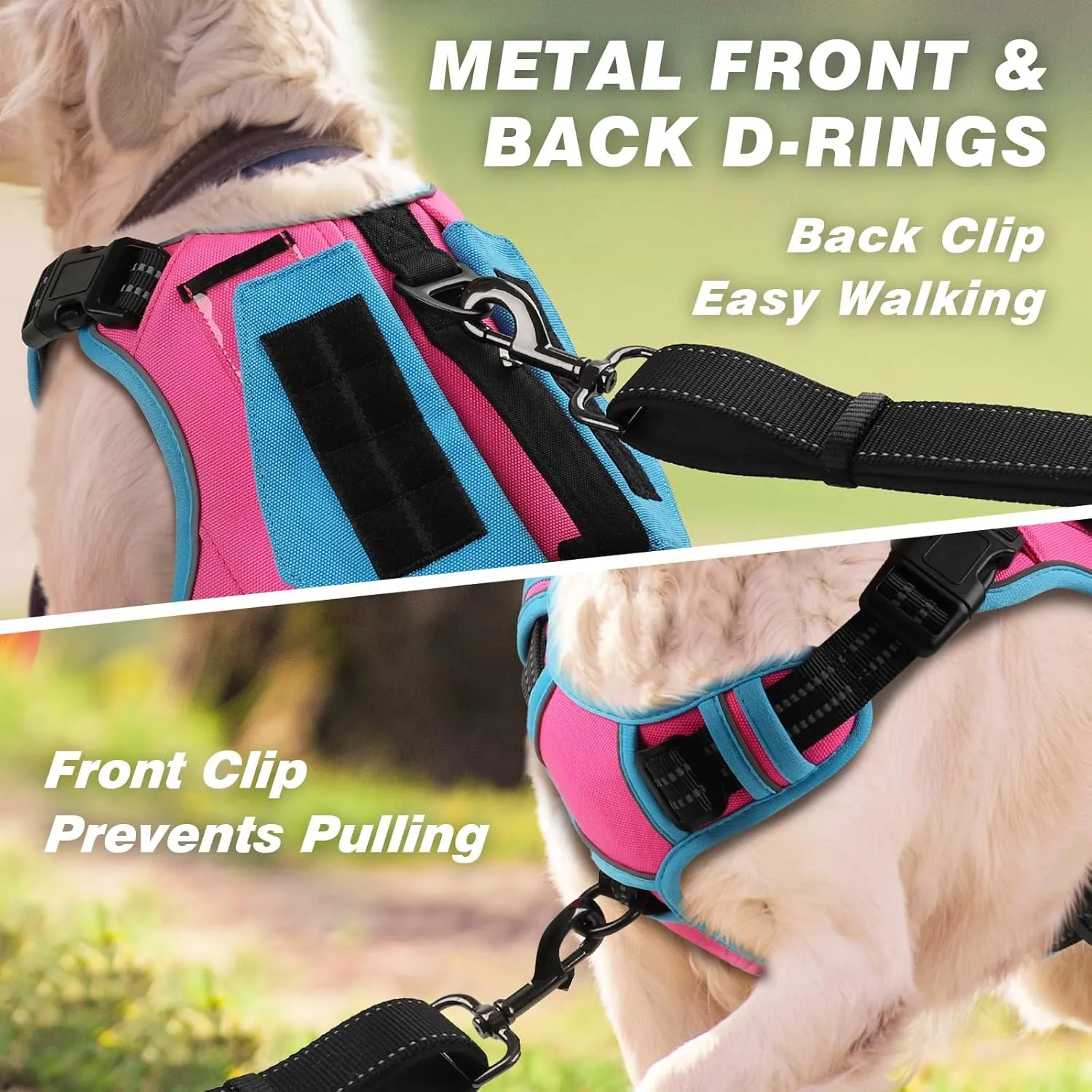 WINGOIN Tactical Dog Harness for Medium Dogs, No Pull Harness with Handle Pockets Poop Bag, Reflective Dog Vest, Military Service Heavy Duty Big Dog Harness for Walking Hiking Training (Pink Blue, M)