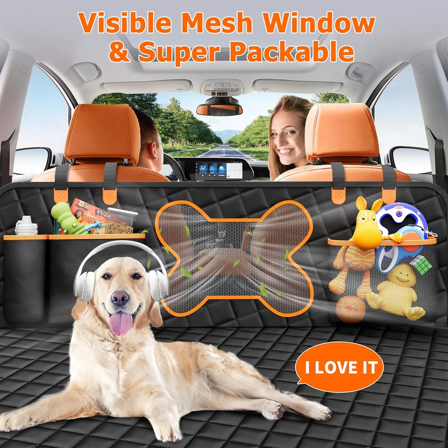 XL Back Seat Extender for Dogs, 400lbs Hard Bottom Car Seat Cover for Dogs, Expand 65% Large Space, Waterproof & Nonslip Backseat Pet Seat Protector Cover,Dog Hammock for Car/SUV/Small Truck