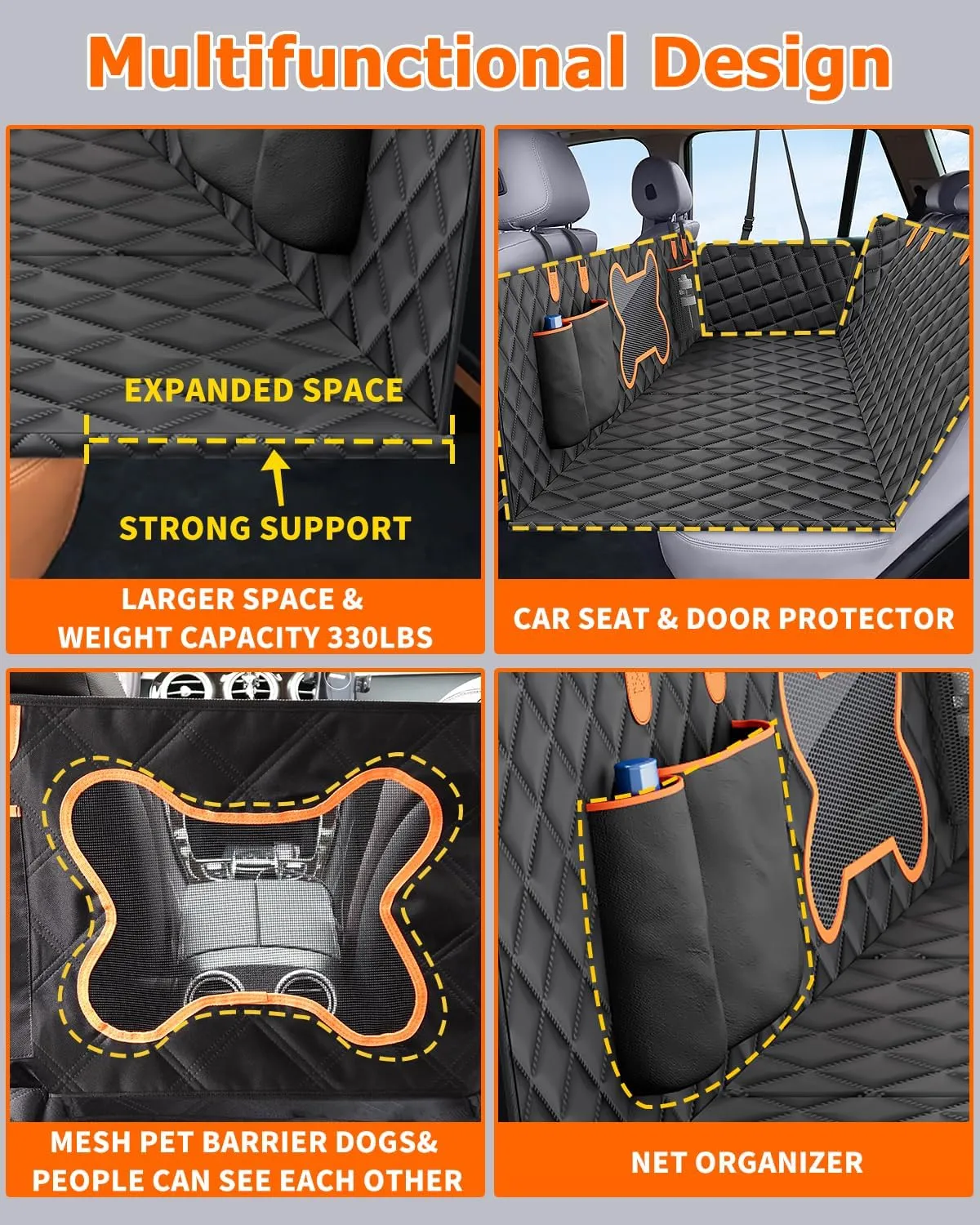 XL Back Seat Extender for Dogs, 400lbs Hard Bottom Car Seat Cover for Dogs, Expand 65% Large Space, Waterproof & Nonslip Backseat Pet Seat Protector Cover,Dog Hammock for Car/SUV/Small Truck