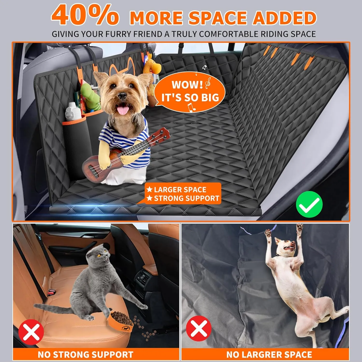 XL Back Seat Extender for Dogs, 400lbs Hard Bottom Car Seat Cover for Dogs, Expand 65% Large Space, Waterproof & Nonslip Backseat Pet Seat Protector Cover,Dog Hammock for Car/SUV/Small Truck