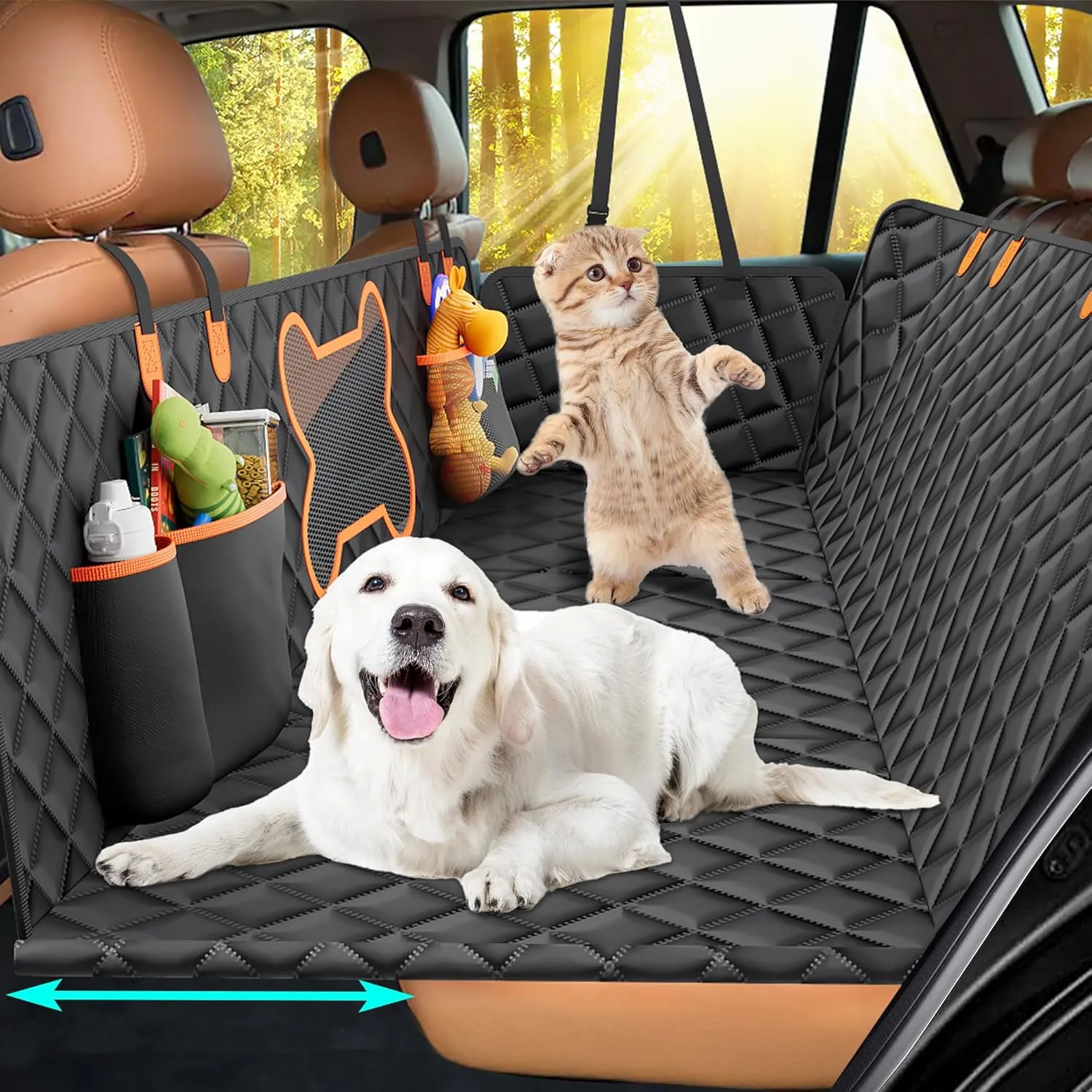 XL Back Seat Extender for Dogs, 400lbs Hard Bottom Car Seat Cover for Dogs, Expand 65% Large Space, Waterproof & Nonslip Backseat Pet Seat Protector Cover,Dog Hammock for Car/SUV/Small Truck