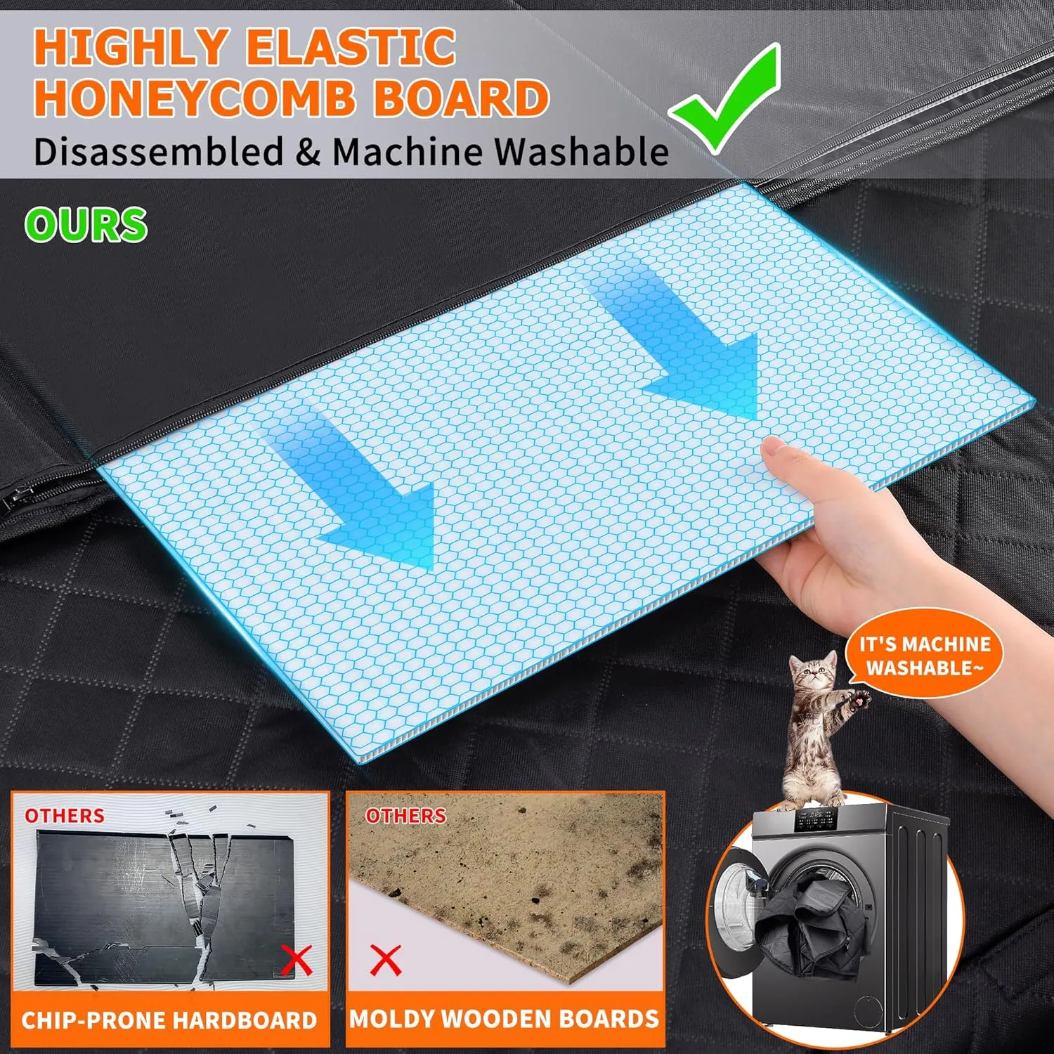 XL Back Seat Extender for Dogs, 400lbs Hard Bottom Car Seat Cover for Dogs, Expand 65% Large Space, Waterproof & Nonslip Backseat Pet Seat Protector Cover,Dog Hammock for Car/SUV/Small Truck